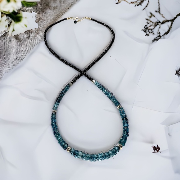 Solid 14k Gold Natural Black Spinel London Blue Topaz Wrap Bracelet | Necklace - Picture 7 of 12
